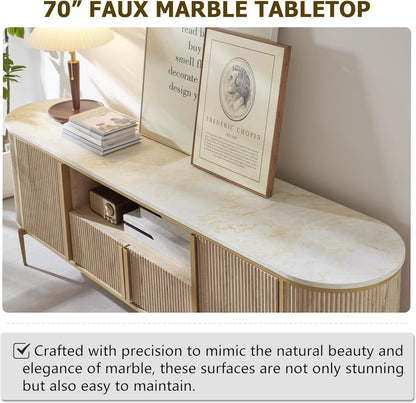 Luxury 70" Fluted TV Stand, Modern Chic Entertainment Center for Tvs