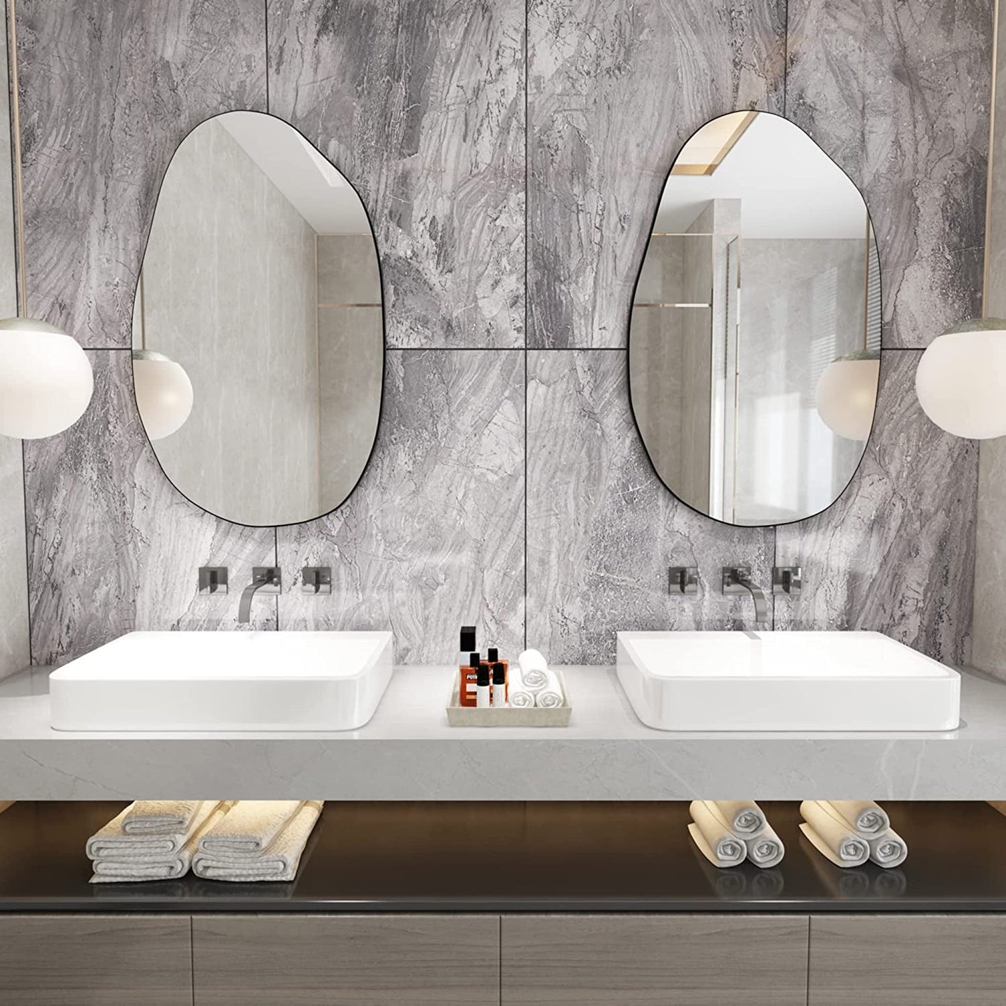 Large Irregular Asymmetrical Wall Mirror Black Bathroom Vanity