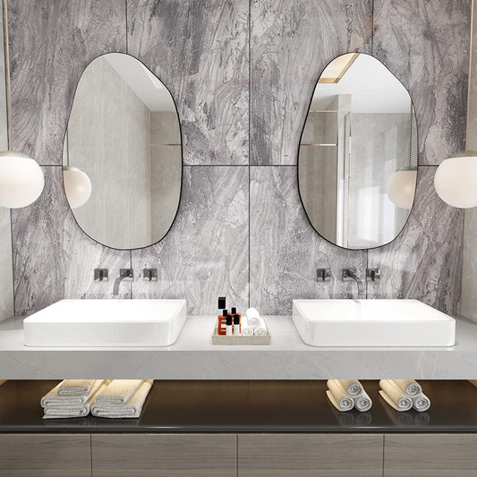 Large Irregular Asymmetrical Wall Mirror Black Bathroom Vanity