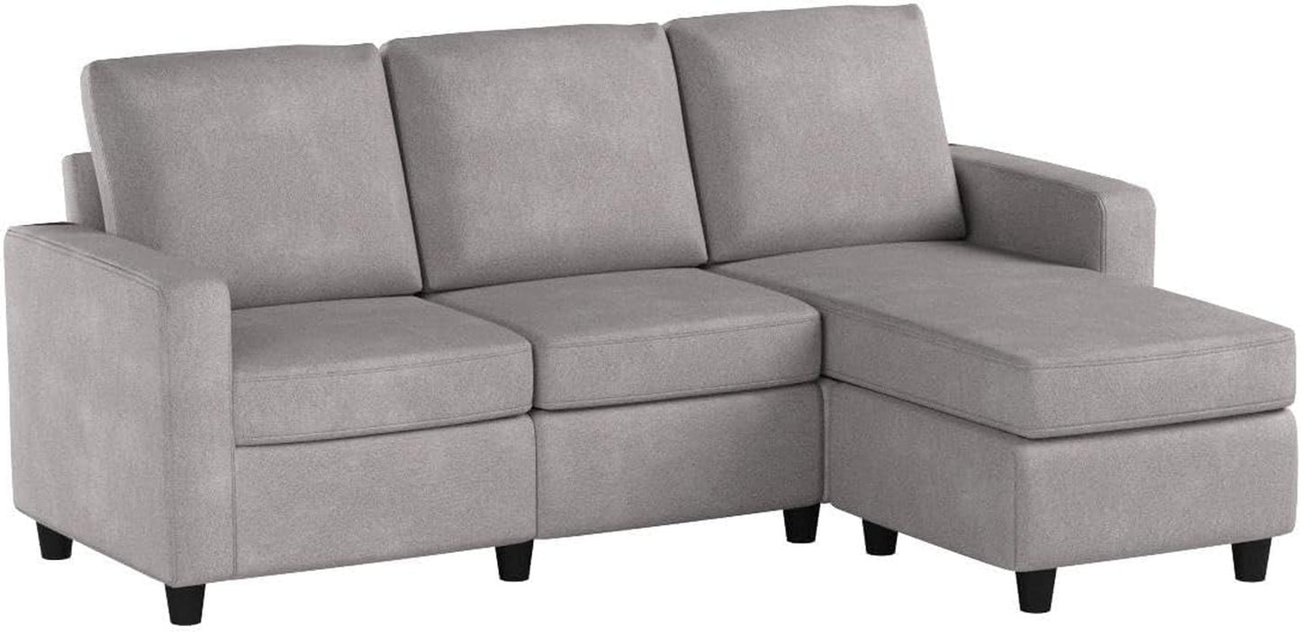 Light Grey Linen Convertible L-Shaped Sectional Sofa
