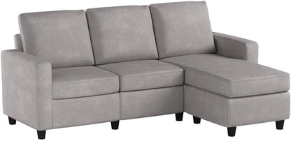 Light Grey Linen Convertible L-Shaped Sectional Sofa