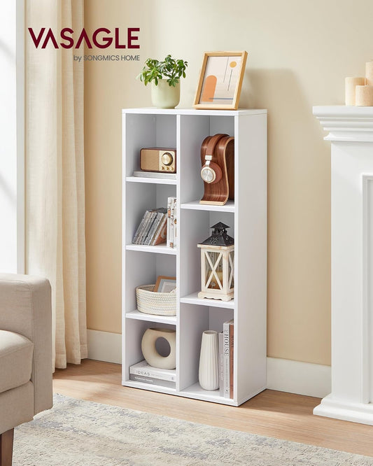 Bookcase, Bookshelf with 7 Compartments, Freestanding Shelves and Cube