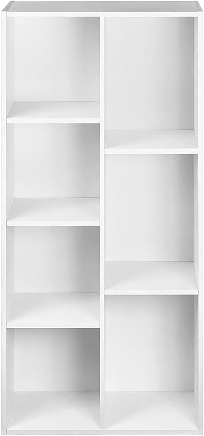 7 Cube Organizer Bookcase, Storage Shelves, Book Shelf, White, 9.25"D