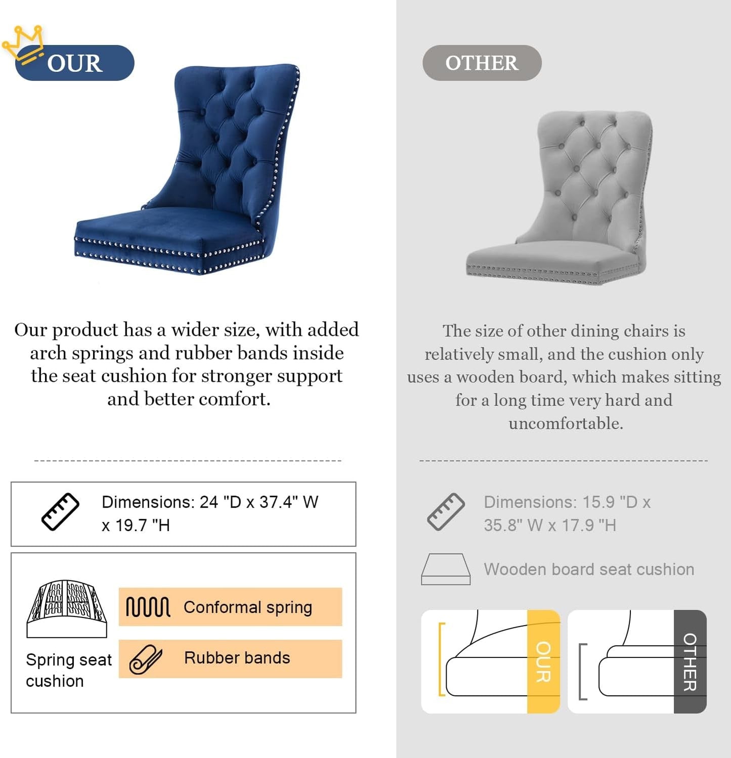 Tufted Dining Chairs Set of 4, Velvet Upholstered Dining Chairs with