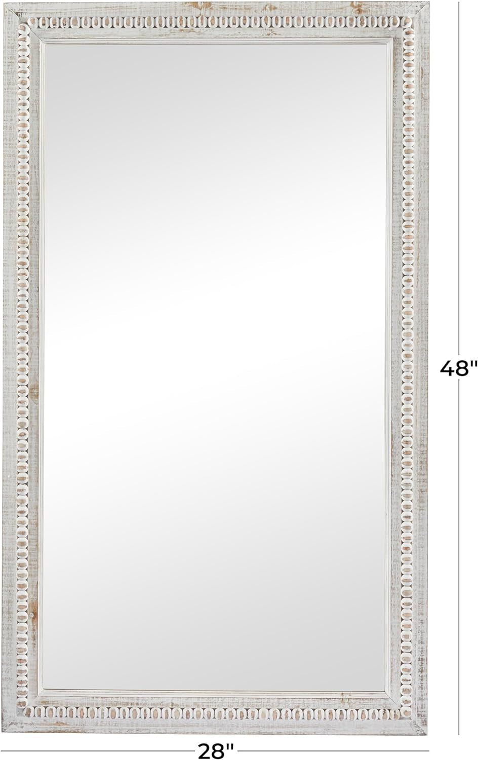Handcrafted Wooden Beaded Wall Mirror, 28 X 1 X 48, Elegant White