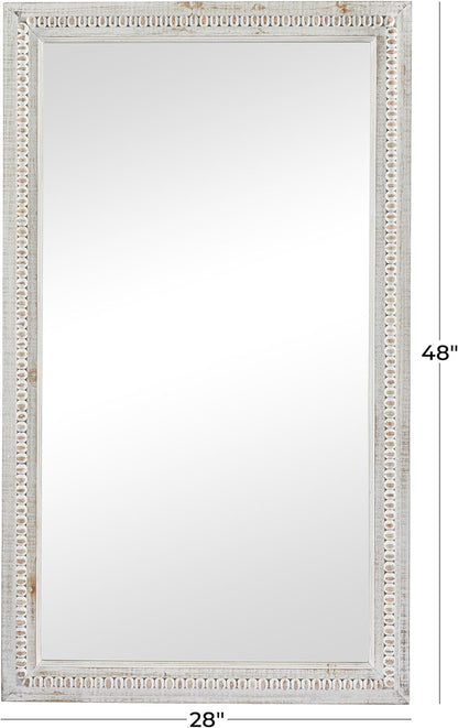 Handcrafted Wooden Beaded Wall Mirror, 28 X 1 X 48, Elegant White