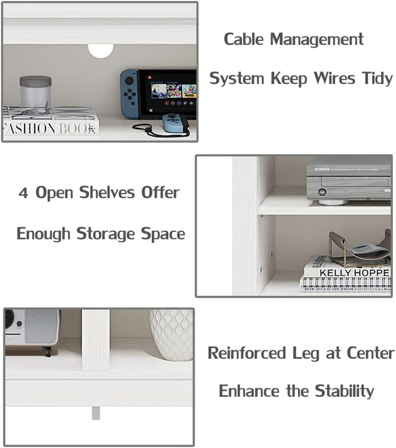 White 4 Cubby TV Stand for 60 Inch TV