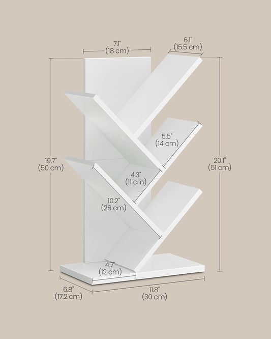 Tree Bookshelf, 5-Tier Bookcase, Small Bookshelf, Space-Saving Corner