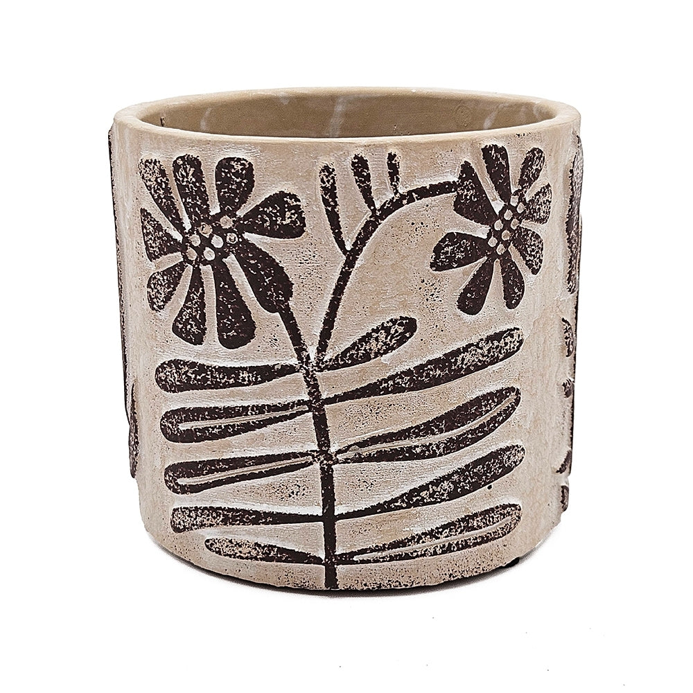 Set of 4 4.3x4.3x4' Gray Sand and Cement Planters with Brown Botanical