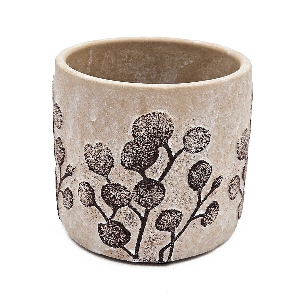 Set of 4 4.3x4.3x4' Gray Sand and Cement Planters with Brown Botanical