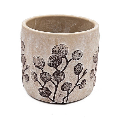 Set of 4 4.3x4.3x4' Gray Sand and Cement Planters with Brown Botanical