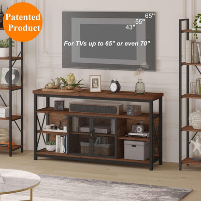 Tall TV Stand for Tvs up to 65 Inch, Industrial Wood Entertainment