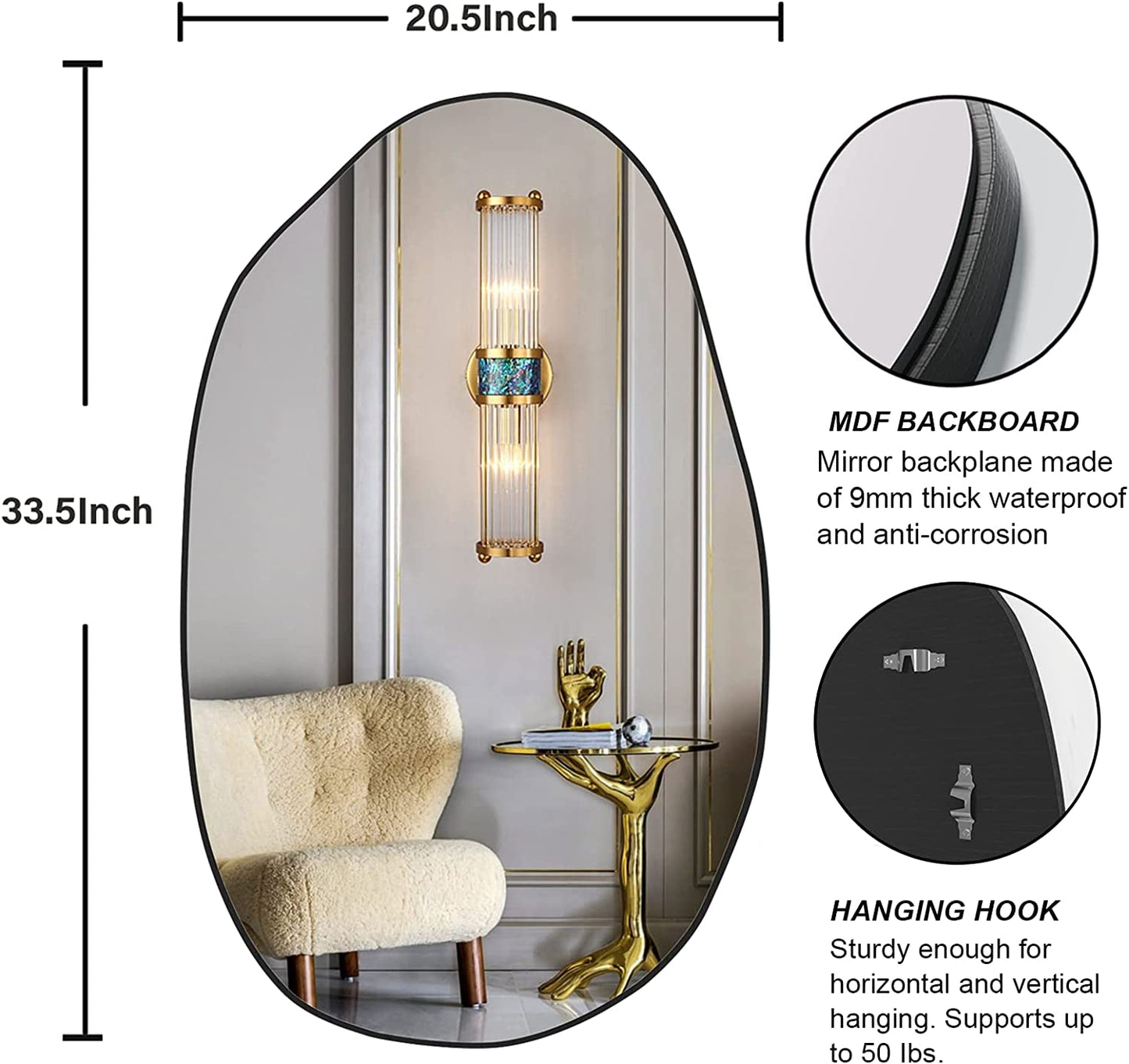 Large Irregular Asymmetrical Wall Mirror Black Bathroom Vanity