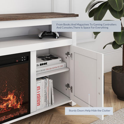 58" White Farmhouse Fireplace TV Stand for 65" TV