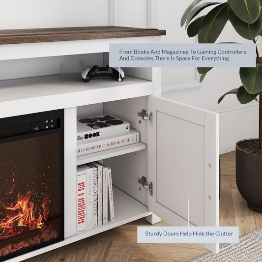 58" White Farmhouse Fireplace TV Stand for 65" TV