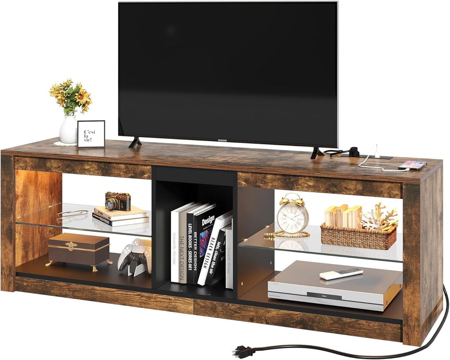 LED TV Stand W/Power Outlets for Tvs up to 55/60 Inch, Gaming
