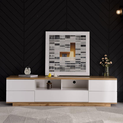 Wood TV Stand Entertainment Center with Storage Cabinets & Open