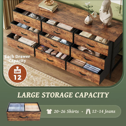 9 Drawer Dresser, 55 Inch Dresser TV Stand for 55, 60 Inch TV,