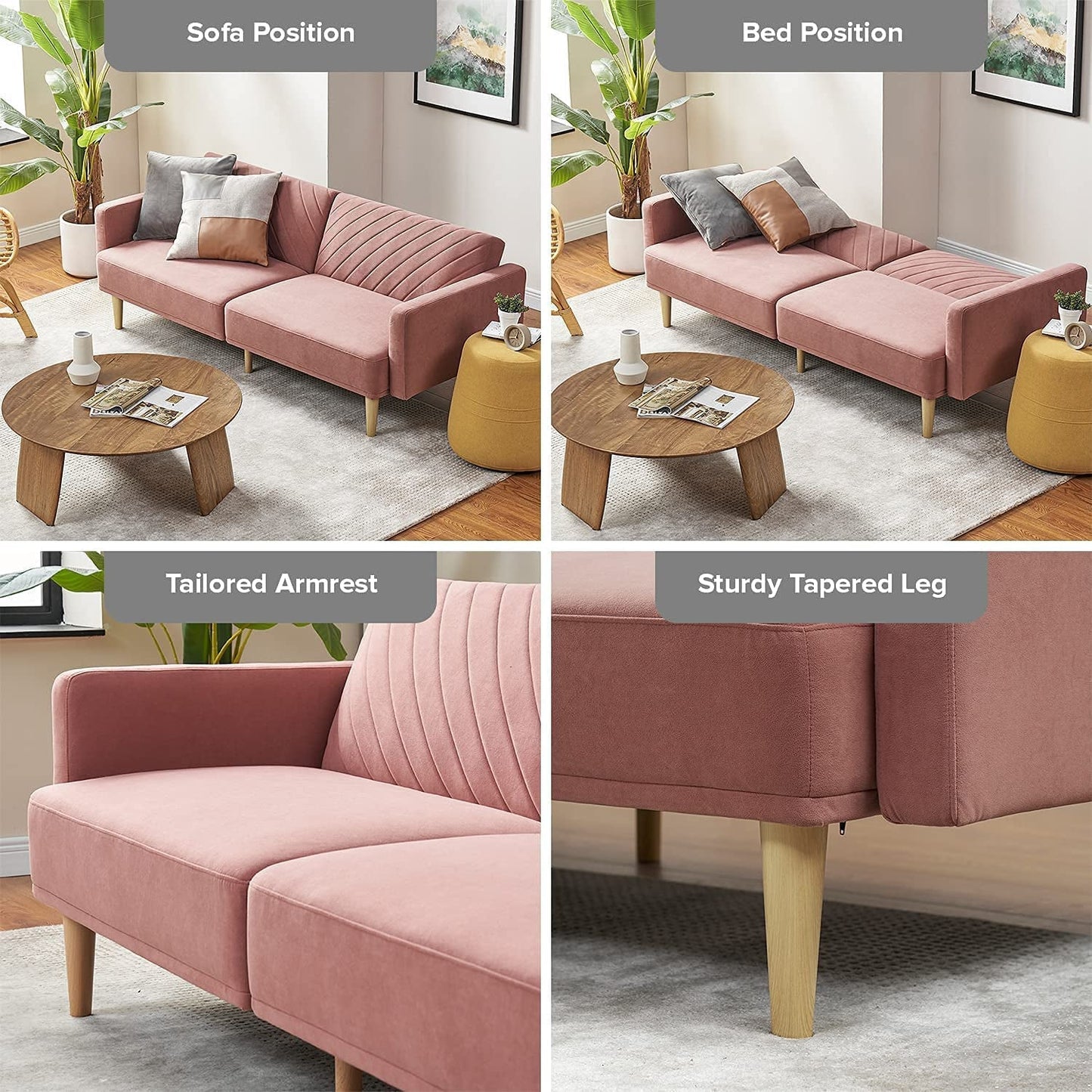 Chloe Futon Sofa Bed with Tapered Legs