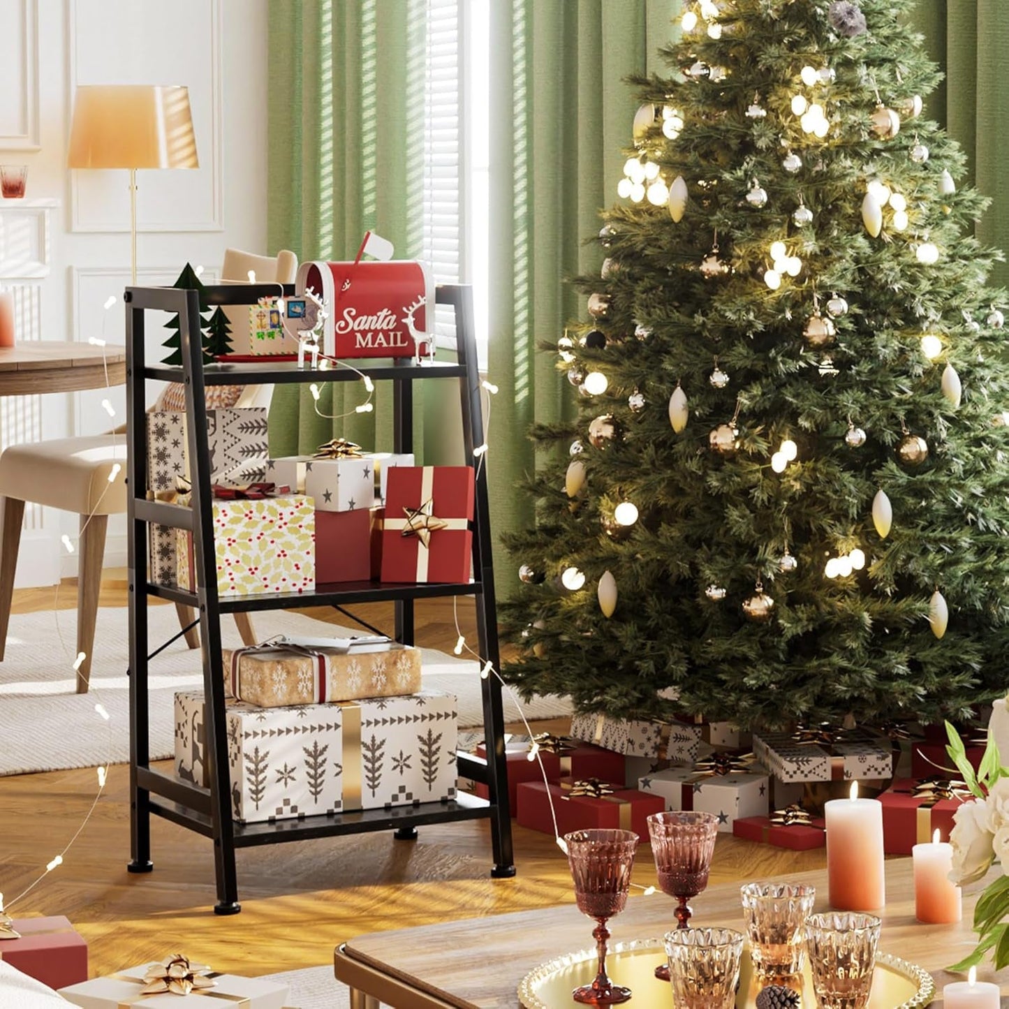 3-Tier Bookshelf, Ladder Shelf, Stand up Shelves, Industrial Bookcase
