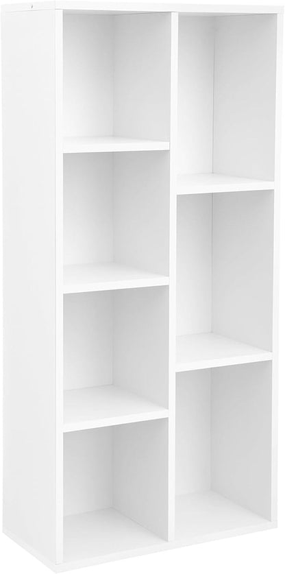 Bookcase, Bookshelf with 7 Compartments, Freestanding Shelves and Cube
