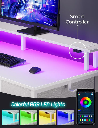 Computer Desk with Power Outlets & LED Light, 39 Inch Home Office Desk