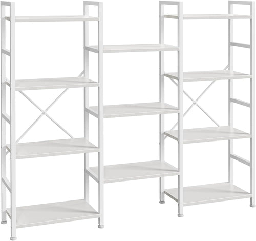 Triple 4 Tier Bookshelf, Bookcase with 11 Open Display Shelves, Wide