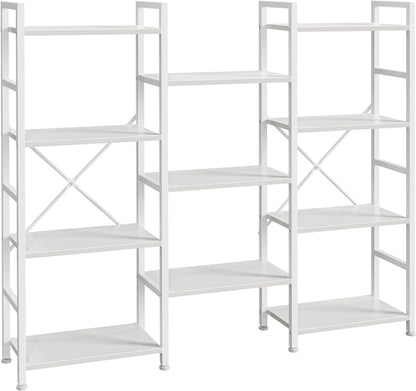 Triple 4 Tier Bookshelf, Bookcase with 11 Open Display Shelves, Wide