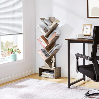 6 Tier Tree Bookshelf, Tall Bookcase with Drawer, Freestanding Book