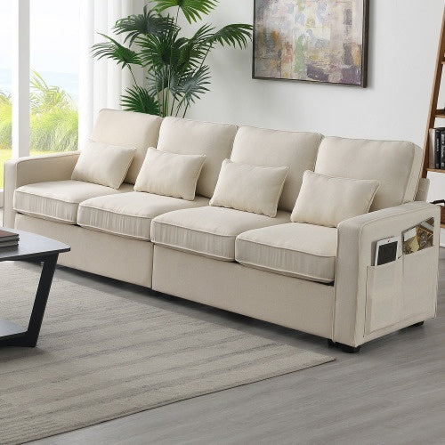 Seater Modern Linen Fabric Sofa With Armrest Pockets And 4