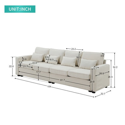 Seater Modern Linen Fabric Sofa With Armrest Pockets And 4