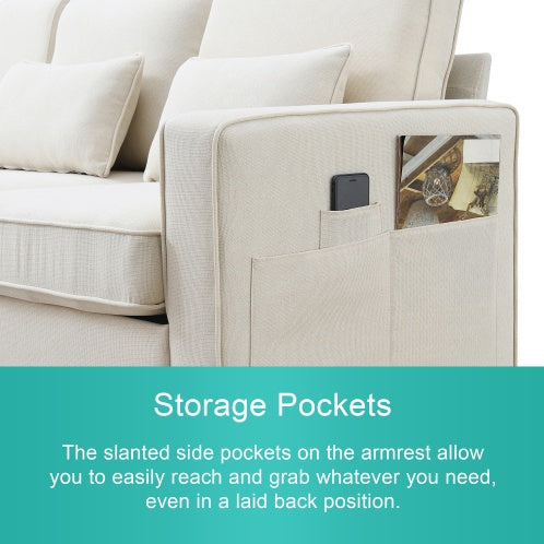 Seater Modern Linen Fabric Sofa With Armrest Pockets And 4