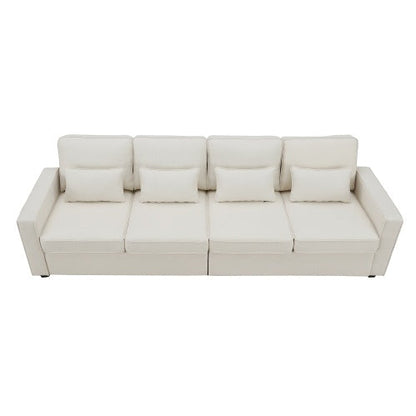 Seater Modern Linen Fabric Sofa With Armrest Pockets And 4