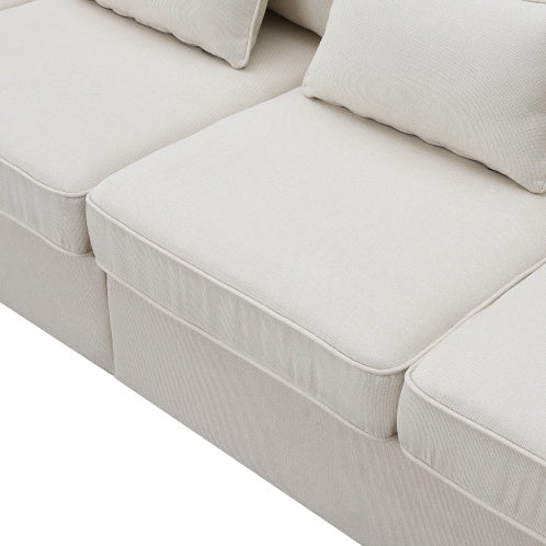 Seater Modern Linen Fabric Sofa With Armrest Pockets And 4