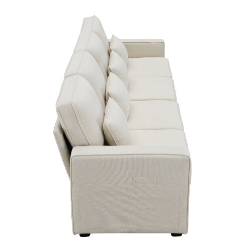 Seater Modern Linen Fabric Sofa With Armrest Pockets And 4
