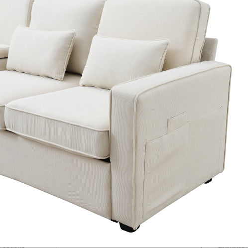 Seater Modern Linen Fabric Sofa With Armrest Pockets And 4