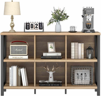 6 Cube Storage Organizer with Shelf, Long Wood and Metal Cubby