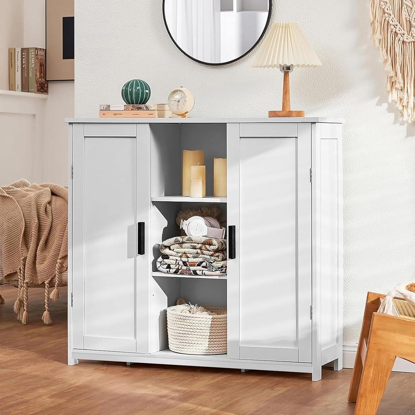 Storage Cabinet with 2 Doors and 4 Storage Shelves, Credenza Buffet
