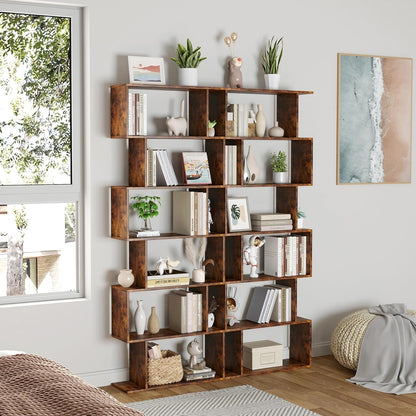 Geometric Bookcase, Bookshelf 6-Tier S Shaped Book Shelves for