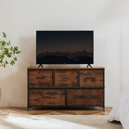 Dresser for Bedroom with 5 Drawers, Wide Chest of Drawers, Fabric