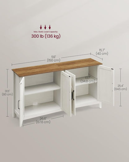 Rustic White Honey Brown Buffet Cabinet with Shelves
