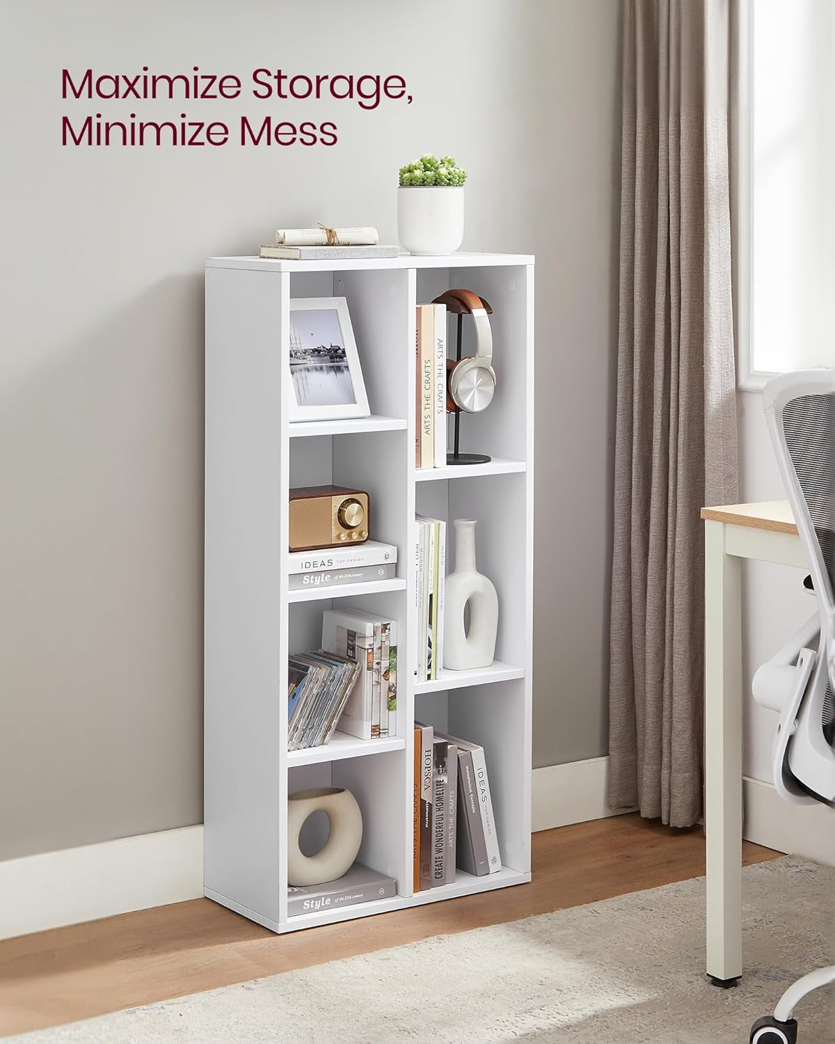 Bookcase, Bookshelf with 7 Compartments, Freestanding Shelves and Cube