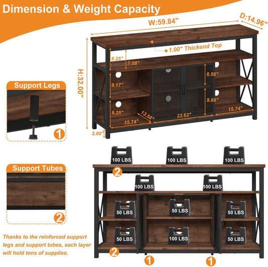 Tall TV Stand for Tvs up to 65 Inch, Industrial Wood Entertainment