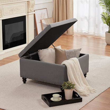 Grey Tufted Ottoman with Storage and Tray