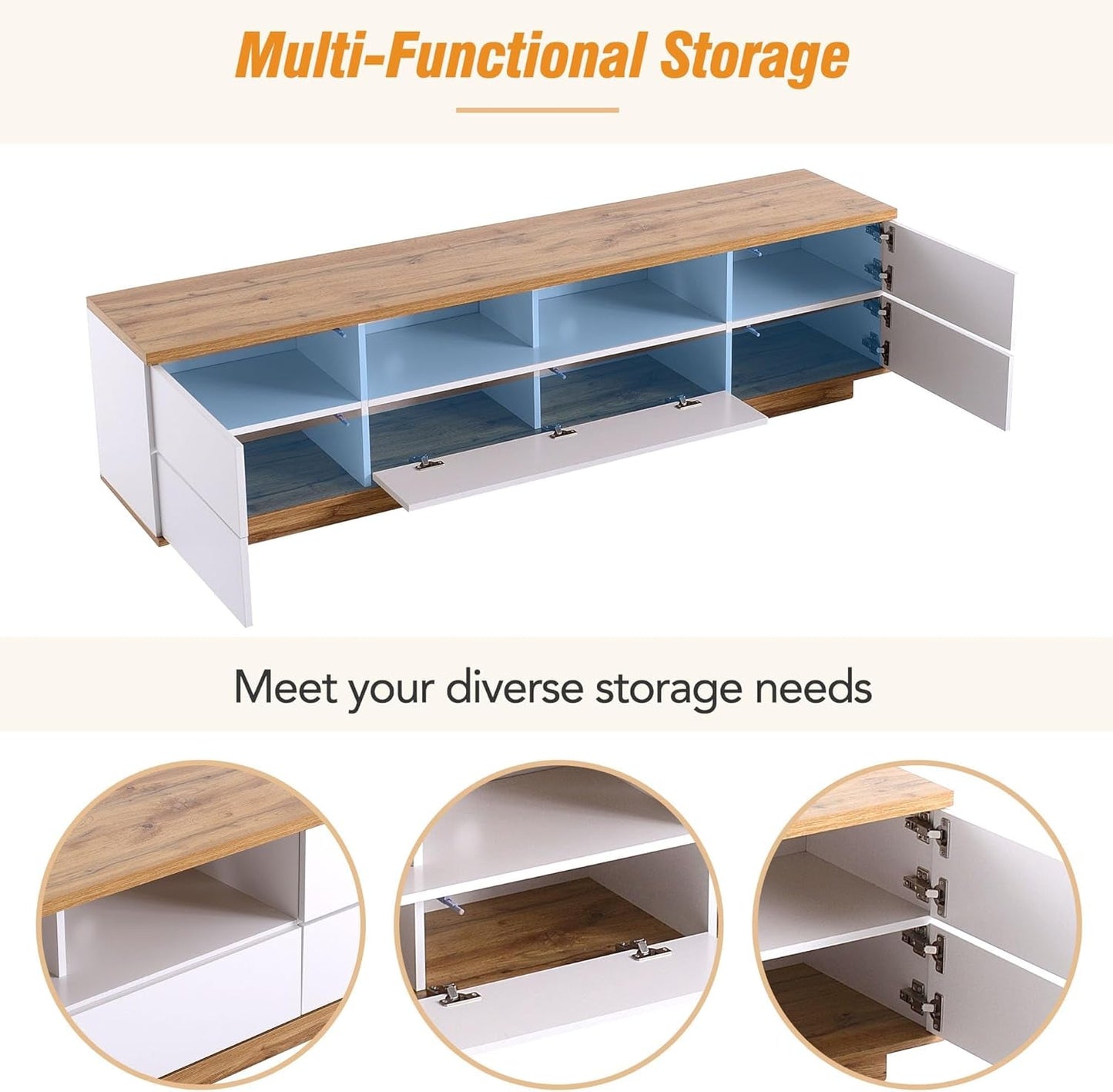 Wood TV Stand Entertainment Center with Storage Cabinets & Open