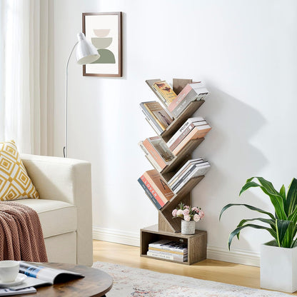 6 Tier Tree Bookshelf, Tall Bookcase with Drawer, Freestanding Book