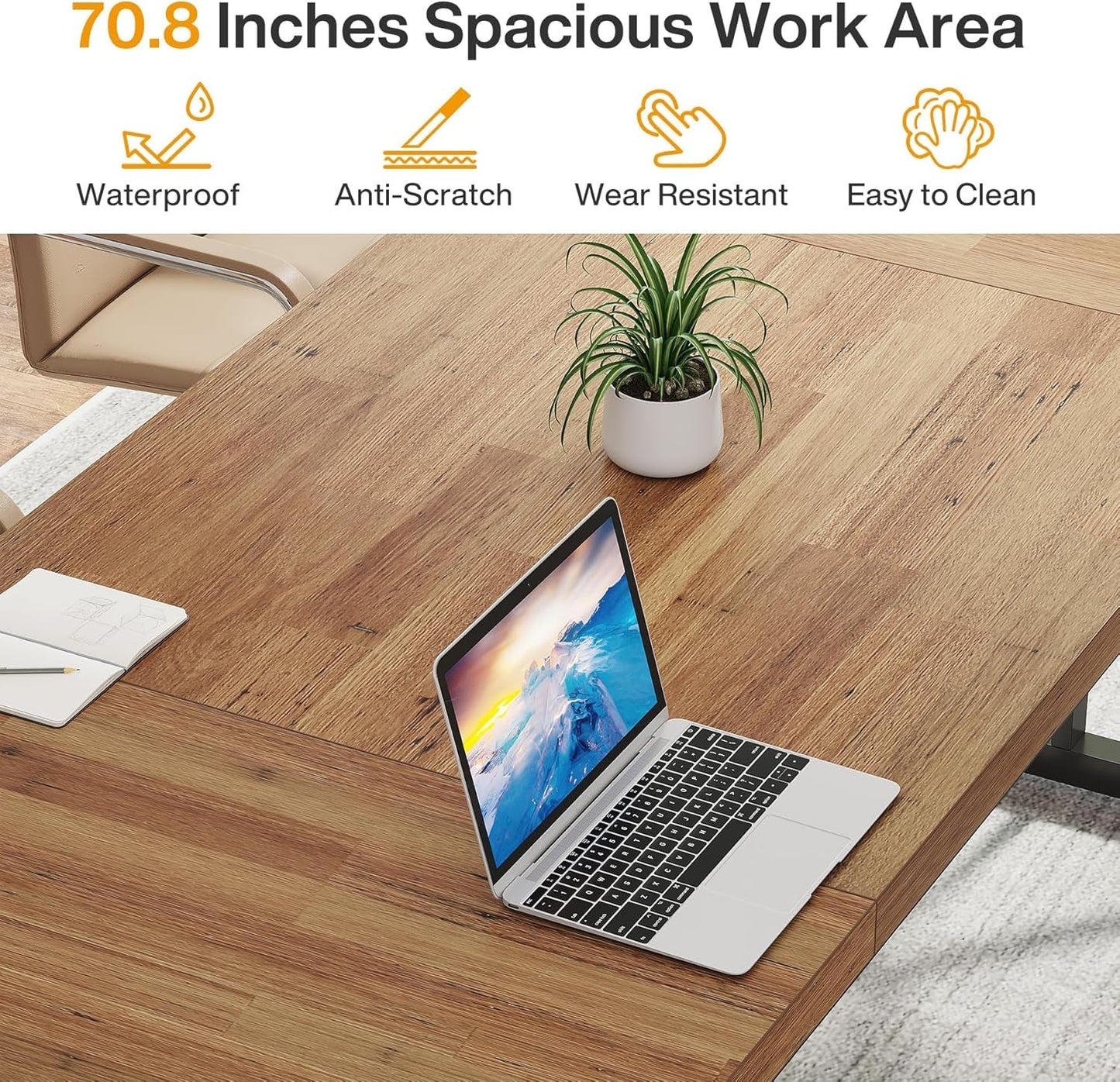 70.8-Inch Executive Desk, Large Computer Office Desk Workstation,