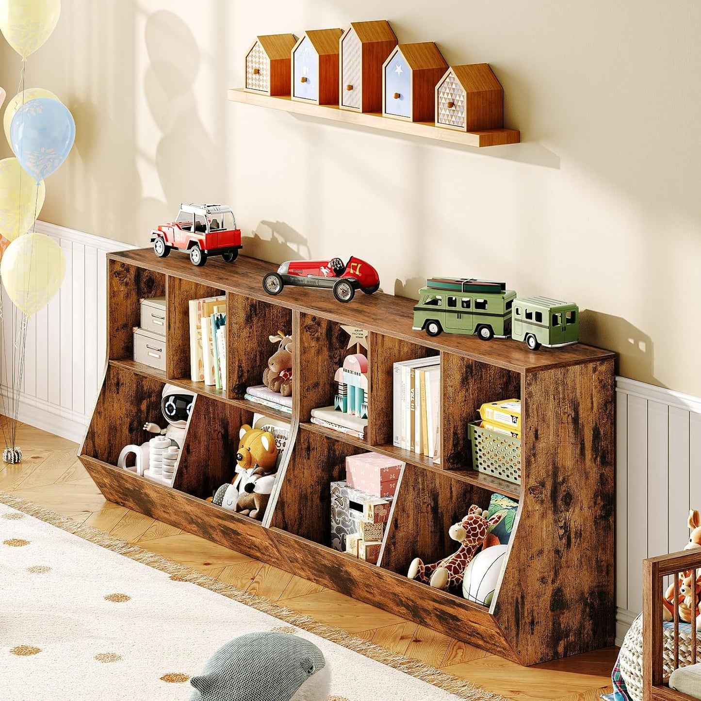 Kids Bookshelf, Bookcase Footboard, Toy Storage Cubby, 35.4" L