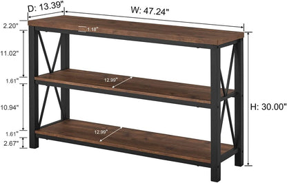 Rustic Industrial Sofa Table with Shelves (47″)