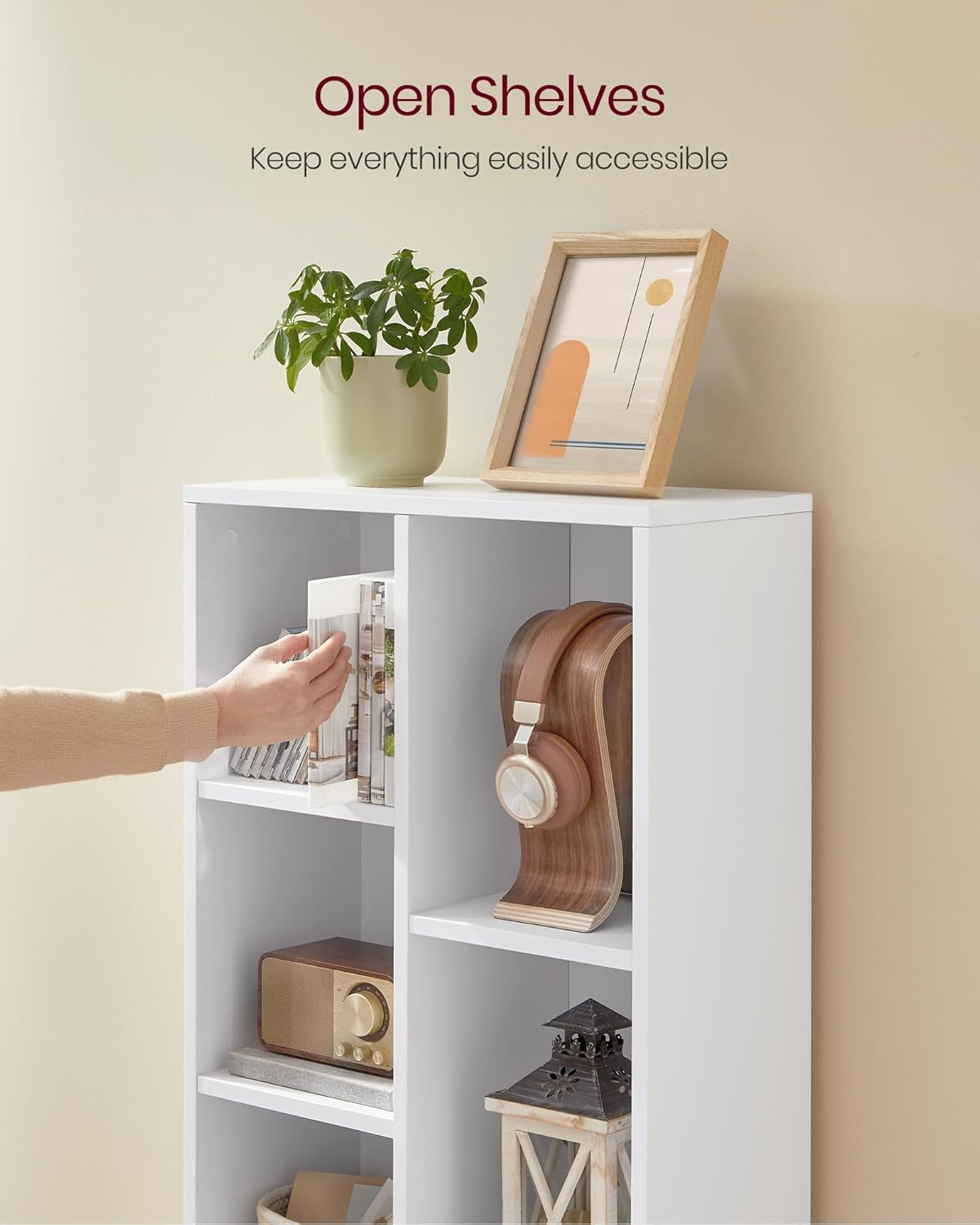 Bookcase, Bookshelf with 7 Compartments, Freestanding Shelves and Cube